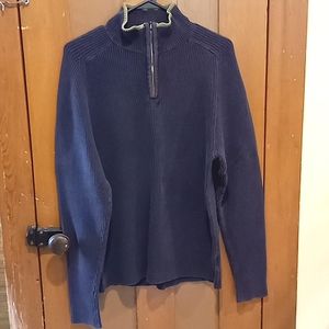 Men's Route 66 Dark Blue Long Sleeve Zippered Sweater,Cotton,M